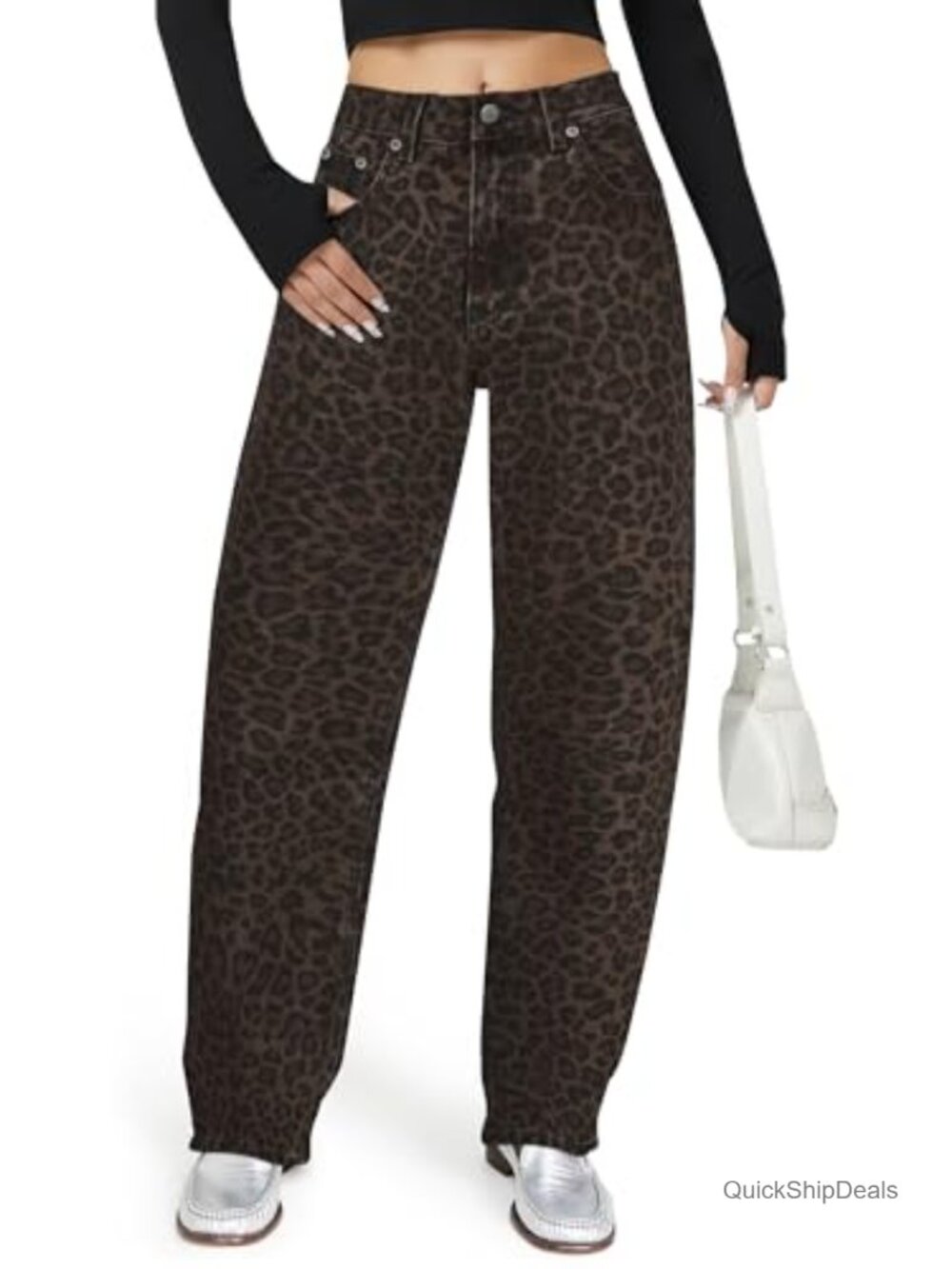Women's High Waisted Barrel Jeans Wide Straight Leg Boyfriend Cotton Blend